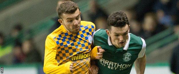 Paul McMullan (left) in action for Morton against Hibernian