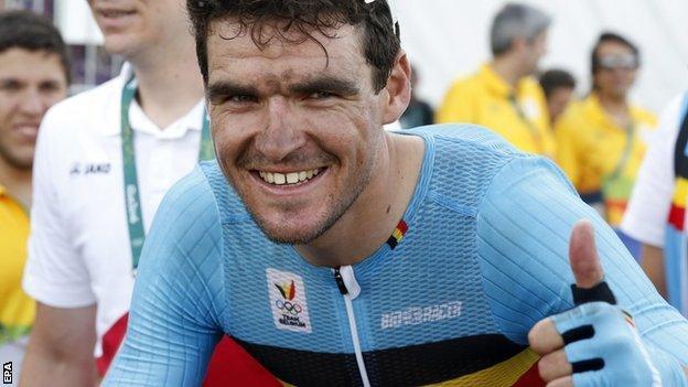 Greg van Avermaet celebrates winning Olympic gold