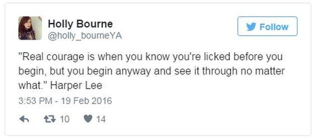 @holly_bourneya: "Real courage is when you know you're licked before you begin, but you begin anyway and see it through no matter what." - Harper Lee
