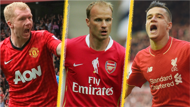 Paul Scholes, Dennis Bergkamp and Philippe Coutinho