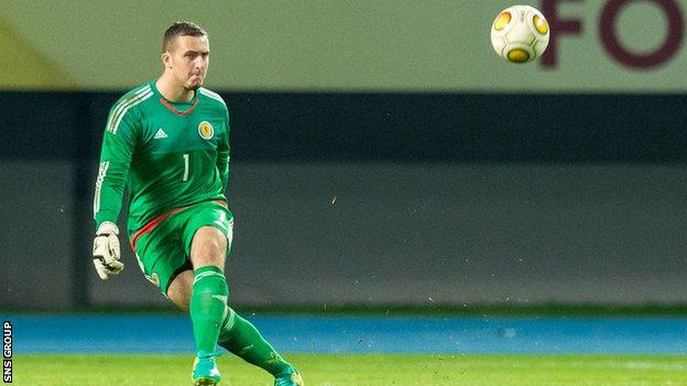 Ryan Fulton in action for Scotland's Under-21 side