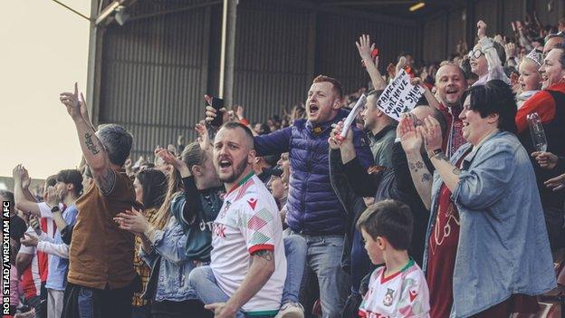 Wrexham fans celebrate their sides drammatic win