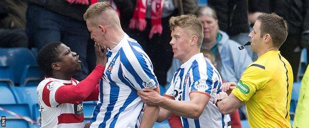 Nigel Hasselbaink, in his days at Hamilton Accies, gets involved in a fracas with Kilmarnock's Lee Ashcroft