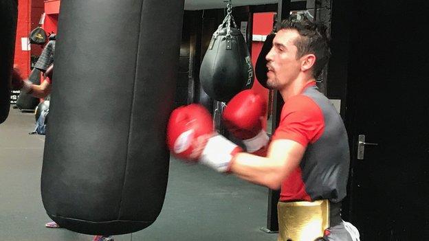 After 12 rounds of sparring Crolla did a shake-out round on the bag before skipping and stretching