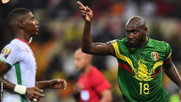 Ibrahima Kone celebrates his penalty against Mauritania