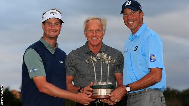 Harris English, Greg Norman and Matt Kuchar