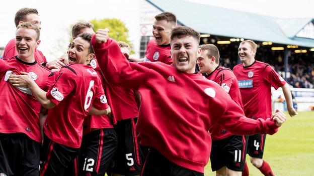 Brechin City celebrate their win at Stark's Park