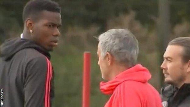 Paul Pogba and Jose Mourinho appeared to have a confrontation at Manchester United training on Wednesday