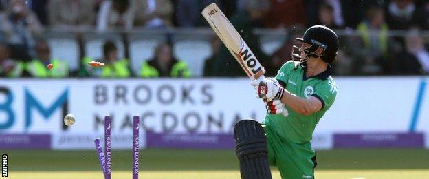 Ireland captain William Porterfield is dismissed during the one-day defeat by England at Lord's in May