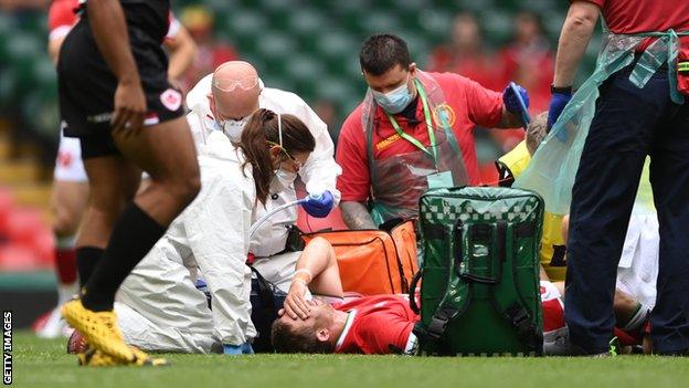 Leigh Halfpenny went down injured inside the first minute of the game