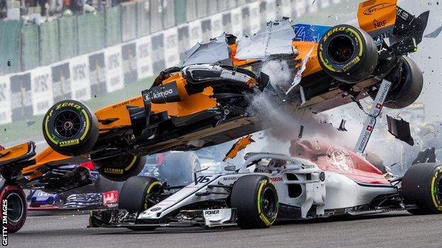 Fernando Alonso involved in the crash at the Belgian GP