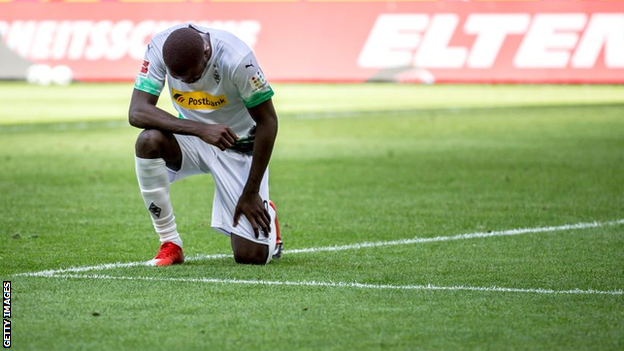 Borussia Monchengladbach Marcus Thuram took a knee after scoring for