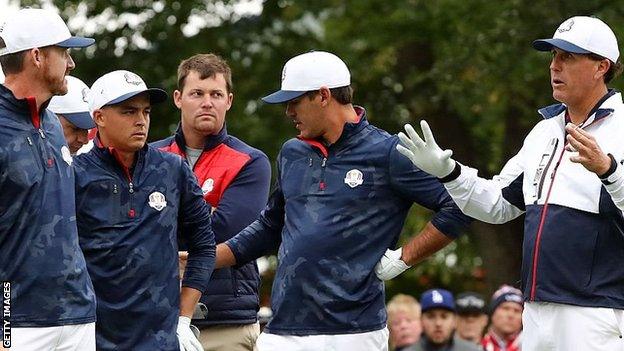 (l-r) Jimmy Walker, Rickie Fowler, Brooks Koepka and Phil Mickelson