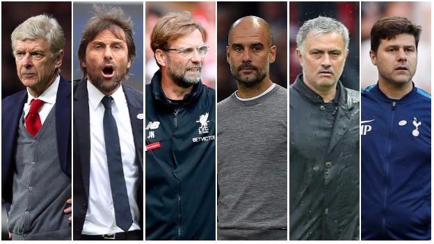 Arsene Wenger, Antonio Conte, Jurgen Klopp, Pep Guardiola, Jose Mourinho and Mauricio Pochettino