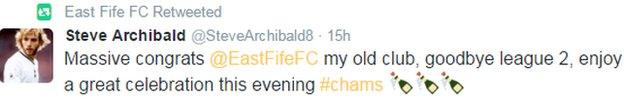 Former Barcelona and Spurs star Steve Archibald congratulates East Fife on their promotion