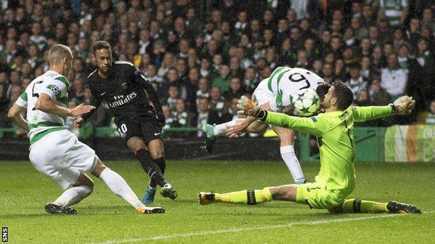 Neymar scores for Paris St-Germain against Celtic