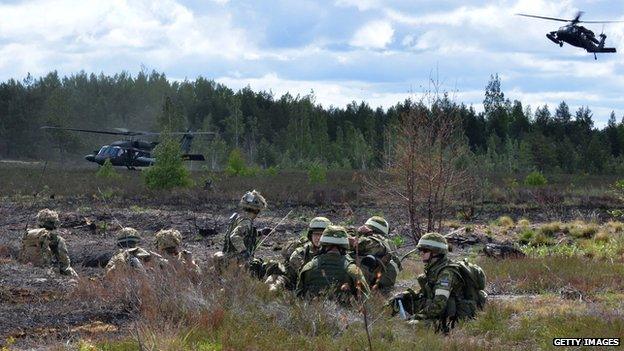 UK soldiers take part in a military exercise in Latvia on 10 June 2015