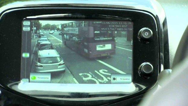 A view from a bus lane camera in Belfast on the day fines began