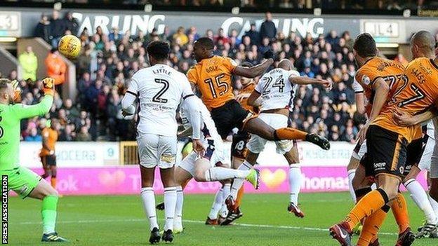 Wolves defender Willy Boly's opening header was his second goal for the club, but his first at Molineux