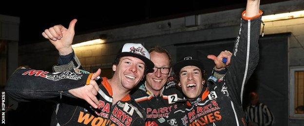 Wolves riders Kyle Howarth, Peter Karlsson, Sam Masters celebrated getting to Wolves' first final since 2009