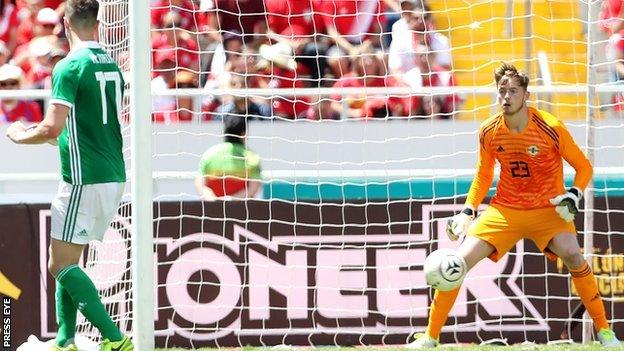 Goalkeeper Conor Hazard came on as substitute in the second half against Costa Rica for his Northern Ireland debut