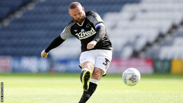 Wayne Rooney scores in the first half for Derby against Preston