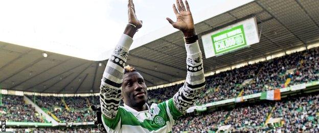 Eboue Kouassi is greeted by the Celtic fans