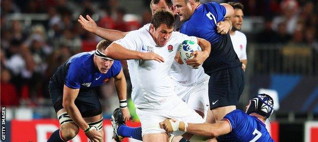 Louis Deacon in action against France at the 2011 World Cup