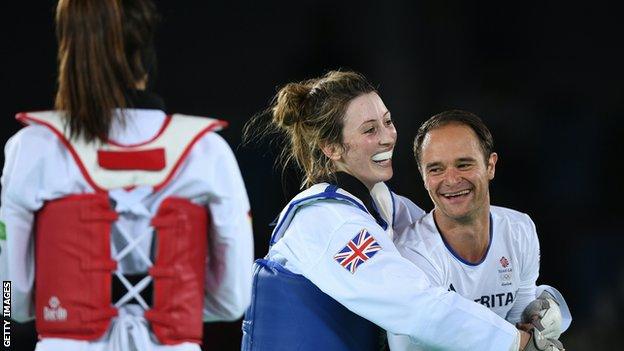 Jade Jones (left) and Paul Green celebrate after the former won gold at Rio 2016