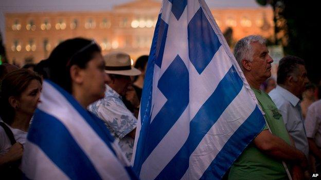 A rally taking place near the Greek parliament on 14 July