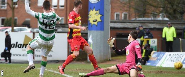 Callum McGregor fires past Partick Thistle goalkeeper Tomas Cerny