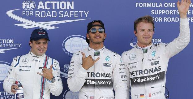 Felipe Massa, Lewis Hamilton and Nico Rosberg