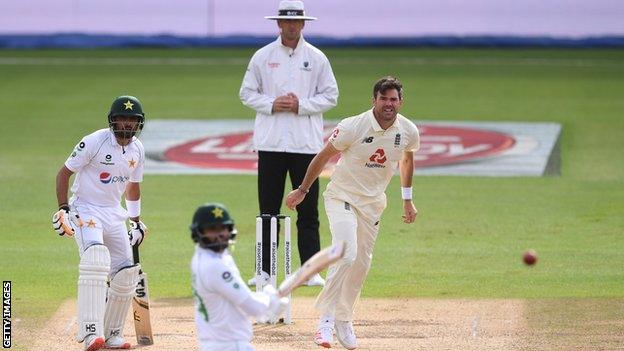 England's James Anderson dismisses Pakistan's Azhar Ali during the third Test at the Ageas Bowl.