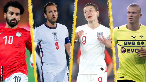 Left to right: Mohamed Salah, Harry Kane, Ellen White and Erling Braut Haaland