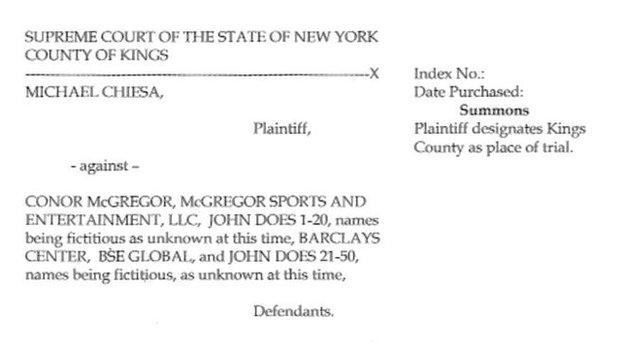 Court papers filed by Michael Chiesa attorney