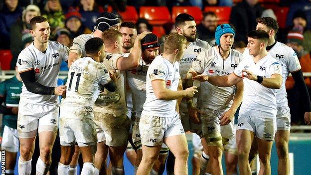 Ospreys celebrate victory against Leicester