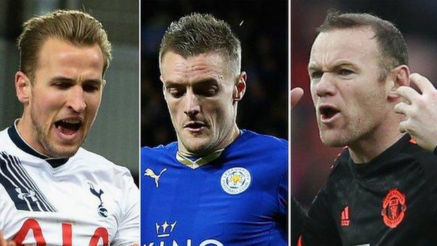 Harry Kane, Jamie Vardy and Wayne Rooney