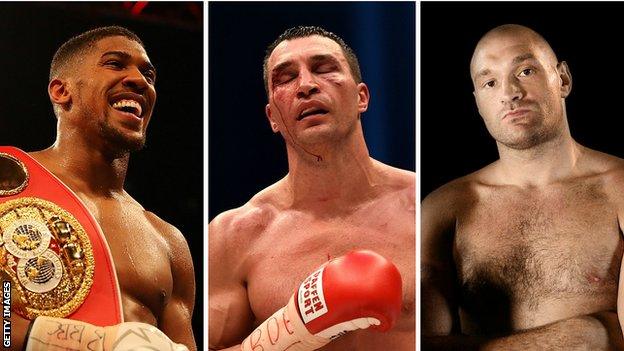 Anthony Joshua, Wladimir Klitschko and Tyson Fury