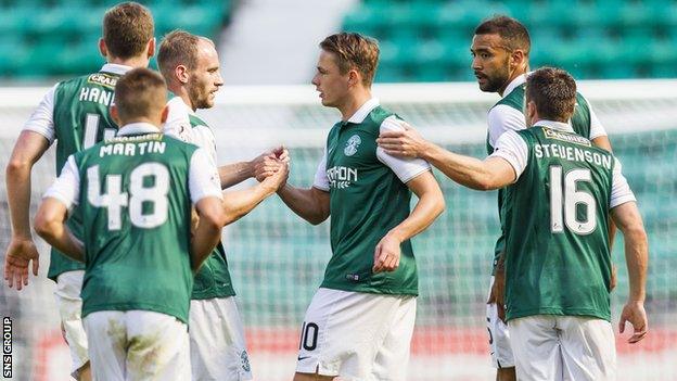 Scott Allan (centre) scored for Hibs last weekend