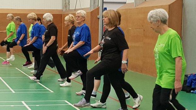 Walking netball training session, Stockport, Greater Manchester