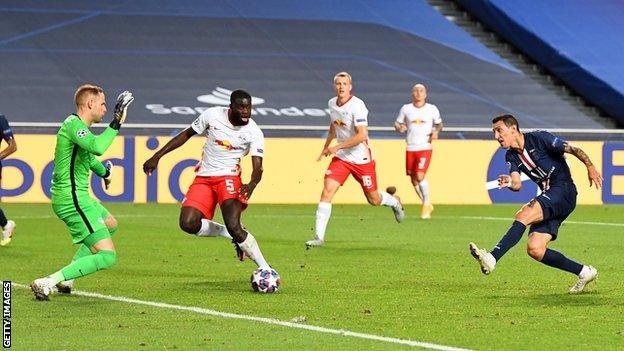 Angel di Maria scores for Paris Saint-Germain against RB Leipzig