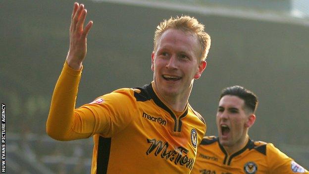 Scott Boden celebrates a goal for Newport County