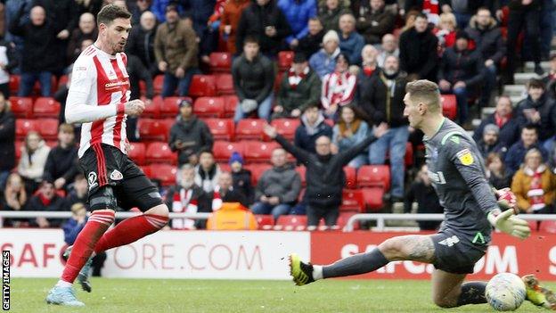 Kyle Lafferty scores for Sunderland against Gillingham in March