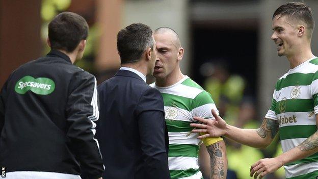 Rangers manager Pedro Caixinha squares up to Celtic captain Scott Brown