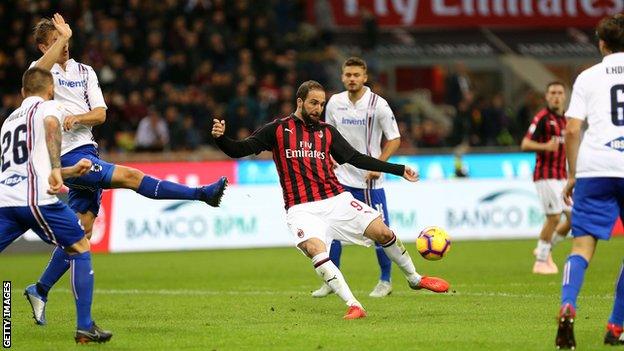 Gonzalo Higuain (centre) shoots