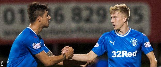 Rangers defenders Fabio Cardoso and Ross McCrorie