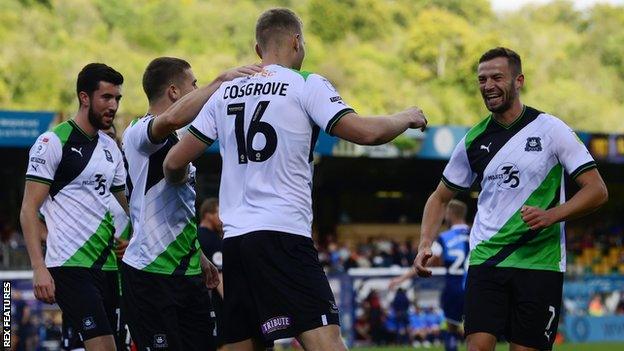 Argyle celebrate Sam Cosgrove's goal