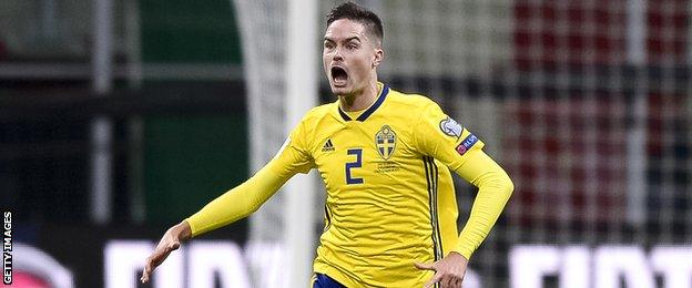 Celtic's Mikael Lustig celebrates scoring for Sweden