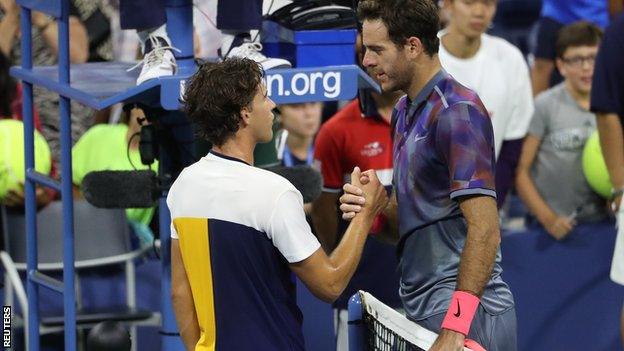 Juan Martin del Potro and Dominic Thiem at the end of their match