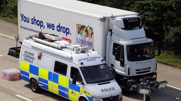 A supermarket lorry brings supplies to the M20